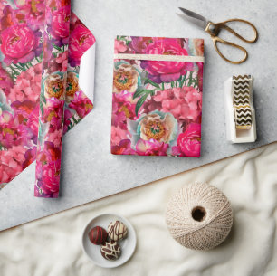 Papel De Presente Flores rosa e brancas de pedônia e Hydrangea
