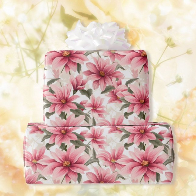 Papel De Presente Flores Rosa Grandes Chá de panela Giftwrap Floral (Criador carregado)