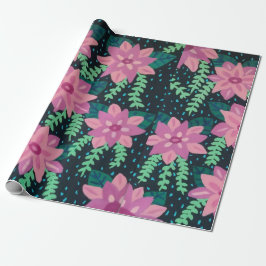 Papel De Presente Flores rosa no Impressão preto