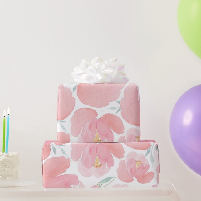 Papel De Presente Flores rosa pastel elegantes (Presentes para festas)