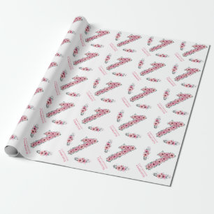 Papel De Presente Flores Rosa Rosa-Rosa-primeiro aniversario-Grande 