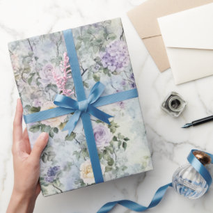 Papel De Presente Flores Roxas De Creme