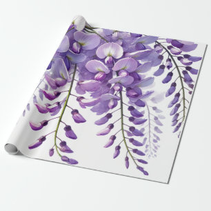 Papel De Presente Flores Roxas de Wisteria Flores Silvestres Aquarel