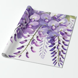 Papel De Presente Flores Roxas de Wisteria Flores Silvestres Aquarel