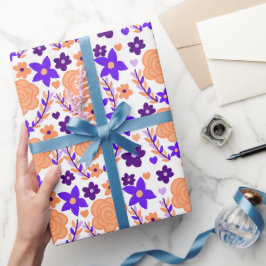 Papel De Presente Flores Roxas E Laranja