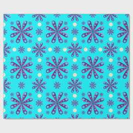 Papel De Presente Flores Roxas Retro em Fundo Azul