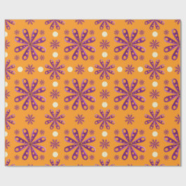 Papel De Presente Flores Roxas Retro em Fundo Laranja