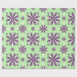 Papel De Presente Flores Roxas Retro em Fundo Verde