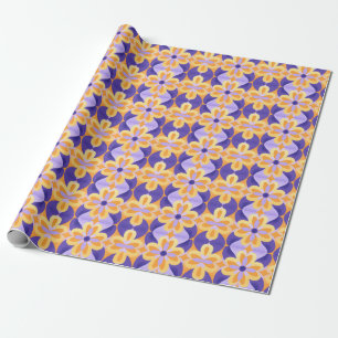 Papel De Presente Flores Roxo Laranja Amarelo