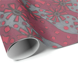 Papel De Presente Flores Rústicas, Cinzas De Ruby De Padrão Floral A
