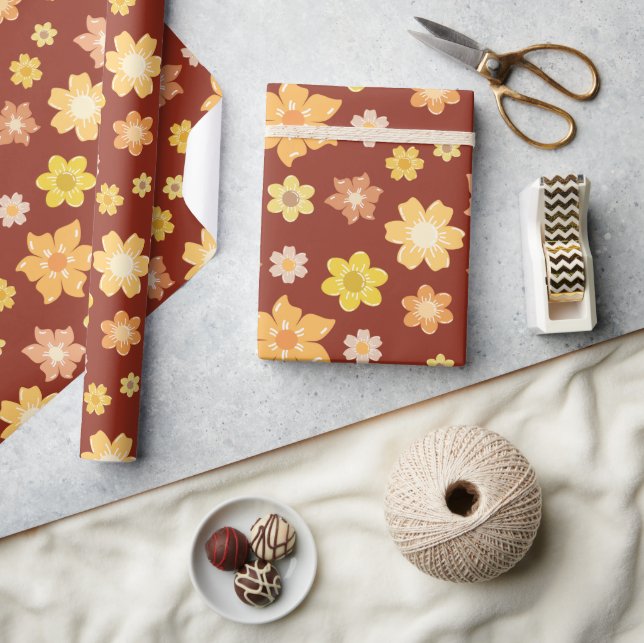 Papel De Presente Flores Rústicas Queda Elegante Ação de Graças Sem  (Artesanato)