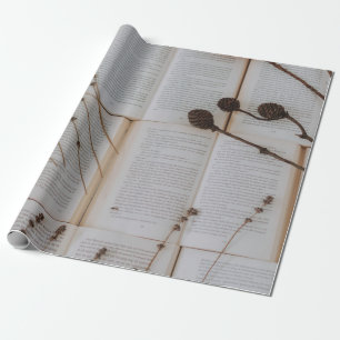 Papel De Presente Flores secas em livros