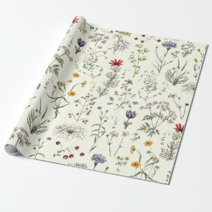 Papel De Presente Flores Selvagens Botânicas Elegantes Brancas