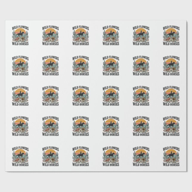 Papel De Presente Flores Selvagens Cavalos Ocidentais Camisa Floral  (Aberto)