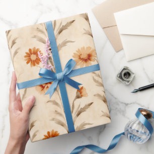 Papel De Presente Flores selvagens Terracotta Padrão Botânico