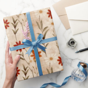 Papel De Presente Flores selvagens Terracotta Padrão Botânico