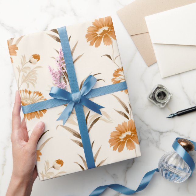 Papel De Presente Flores selvagens Terracotta Padrão Botânico (Presentear)