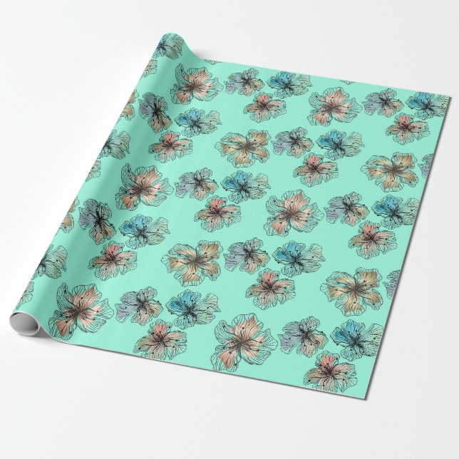 Papel De Presente Flores sem esboços, flores abstrato modernas (Desenrolado)
