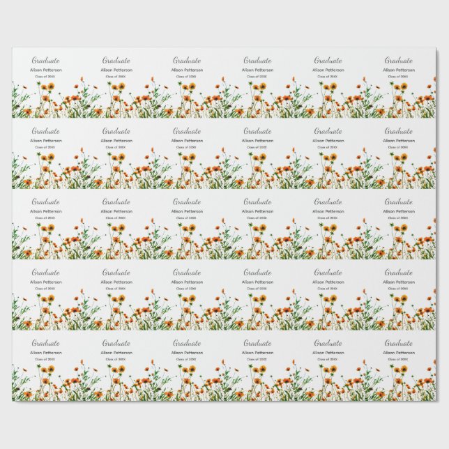 Papel De Presente Flores silvestres amarelas alaranjadas modernas e  (Aberto)