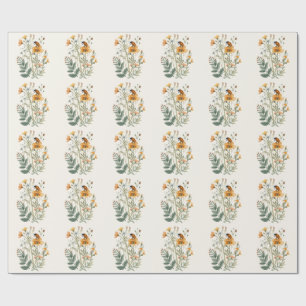 Papel De Presente Flores Silvestres Antigas e Pintura Botânica em Aq