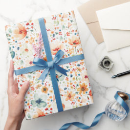 Papel De Presente Flores Silvestres Aquarela Floral Boho Outono Botâ
