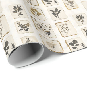 Papel De Presente Flores silvestres botânicos herbais secos vintage 