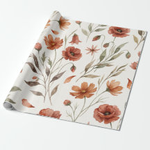 Flores Silvestres de Outono em Aquarela Terracota