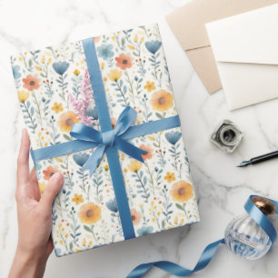 Papel De Presente Flores Silvestres de Primavera em Branco Suave