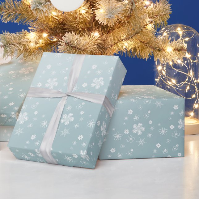Papel De Presente Flores Silvestres e Estrelas de Inverno Azul (Feriados)