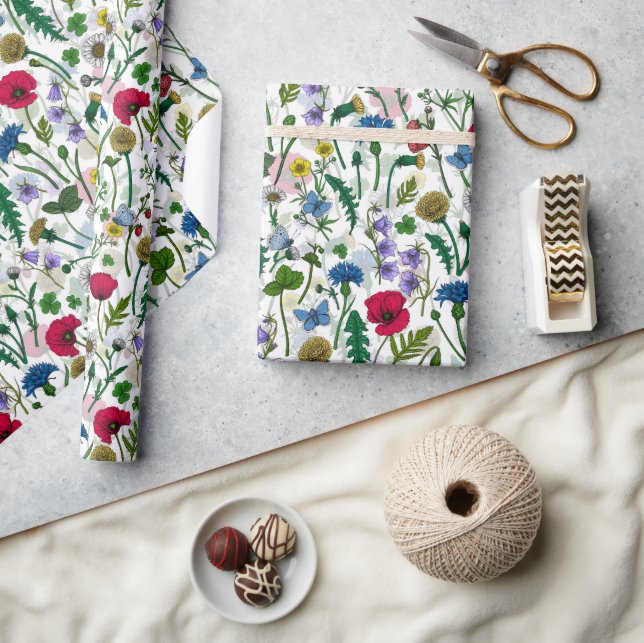 Papel De Presente Flores silvestres em branco (Artesanato)