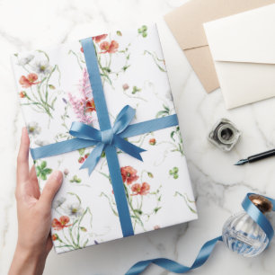 Papel De Presente Flores Silvestres em Branco