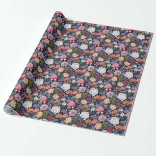 Papel De Presente Flores Silvestres em Preto