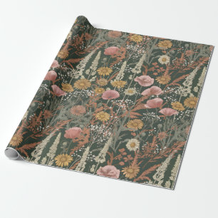Papel De Presente Flores Silvestres Gramíneas Botânico Vintage Cotta