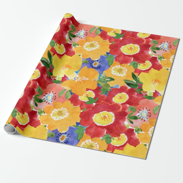 Papel De Presente flores silvestres. Padrão floral repetido e consta (Desenrolado)