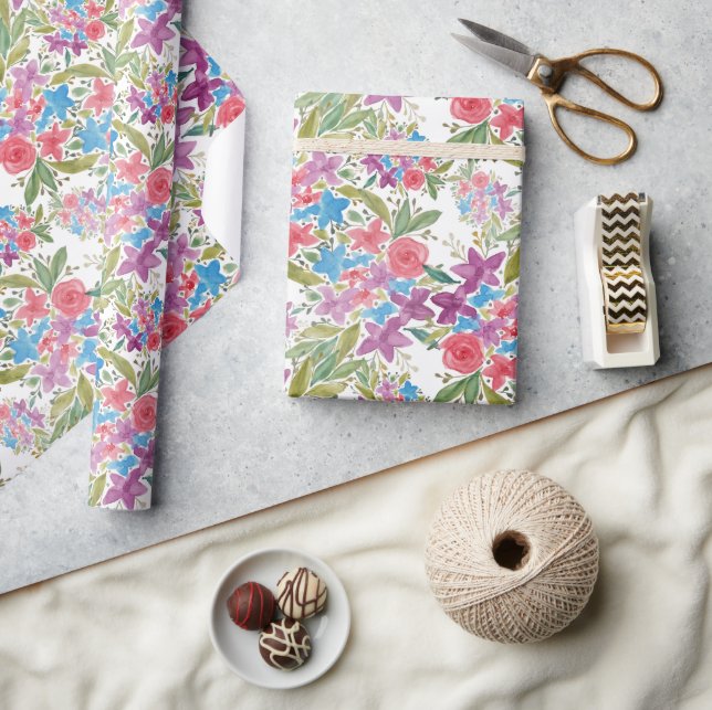 Papel De Presente Flores Silvestres Românticas de Primavera Padrão e (Artesanato)