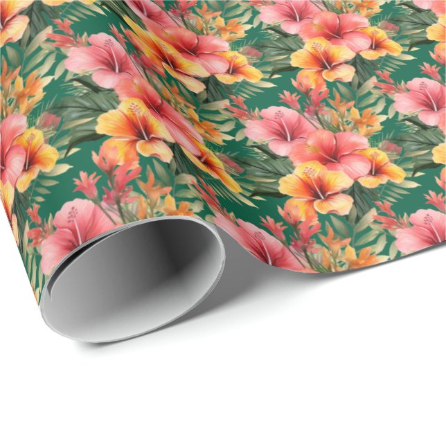 Papel De Presente Flores Tropicais (Ponta do rolo)