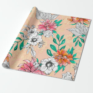 Papel De Presente Flores tropicais aquáticas, sem costura, romântica