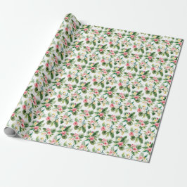 Papel De Presente Flores tropicais de aquarela e padrão verde