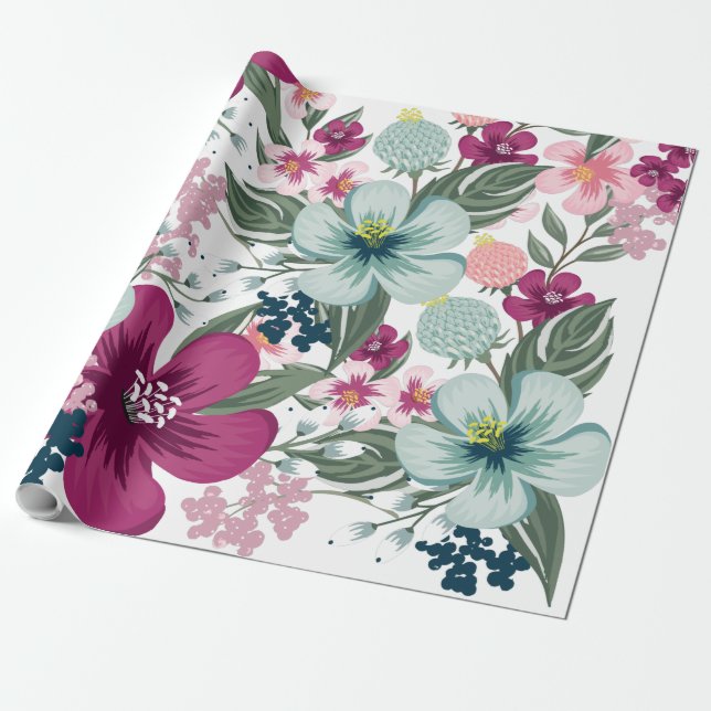 Papel De Presente Flores tropicais de papel com cilindro de papel de (Desenrolado)