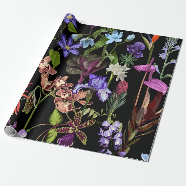 Papel De Presente Flores tropicais e de jardim. (Desenrolado)