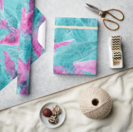 Papel De Presente Flores Turquesas-Rosa-Abstrato Havaianas
