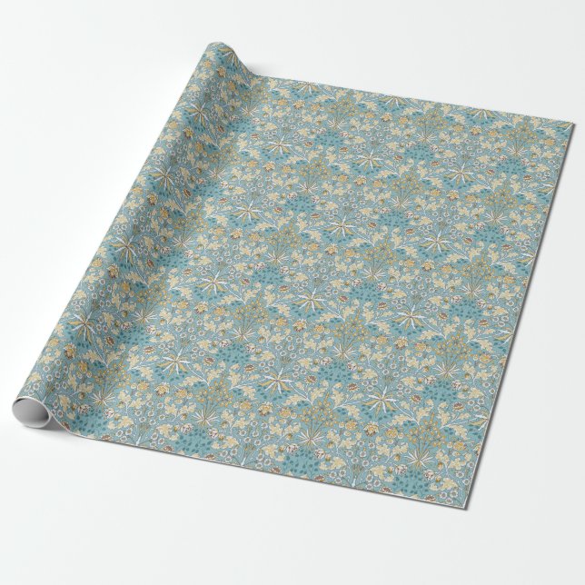 Papel De Presente Flores venenosas, folhagem azul clara sem costura (Desenrolado)