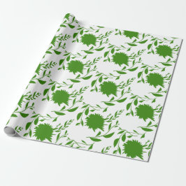 Papel De Presente Flores verdes tropicais e folhas em branco