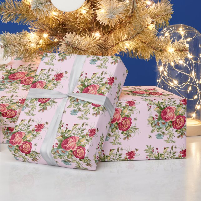 Papel De Presente Flores Vermelhas Azuis Frutas Besouros Joaninhas (Feriados)
