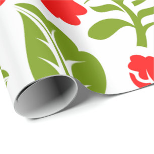 Papel De Presente Flores vermelhas com folhas verdes criam um vibran