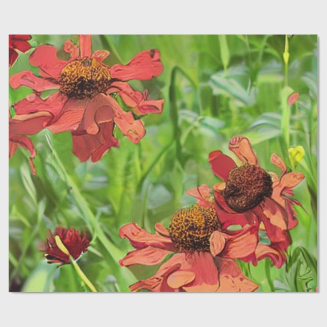 PAPEL DE PRESENTE FLÔRES VERMELHAS DE RUDBECKIA (Aberto)