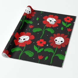 Papel De Presente flores vermelhas do crânio floral de halloween