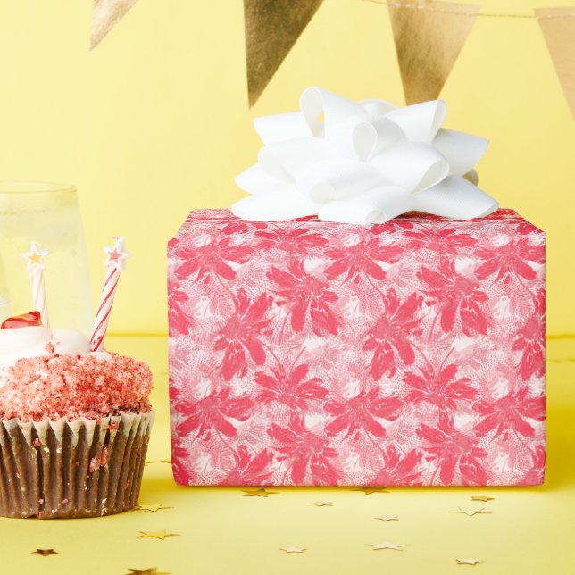 Papel De Presente Flores vermelhas em branco. (Festa de aniversário)
