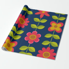 Papel De Presente Flores vermelhas Modernas de Meados do Século com 