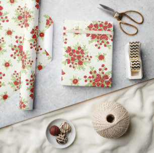 Papel De Presente Flores Vermelhas Primavera Floral